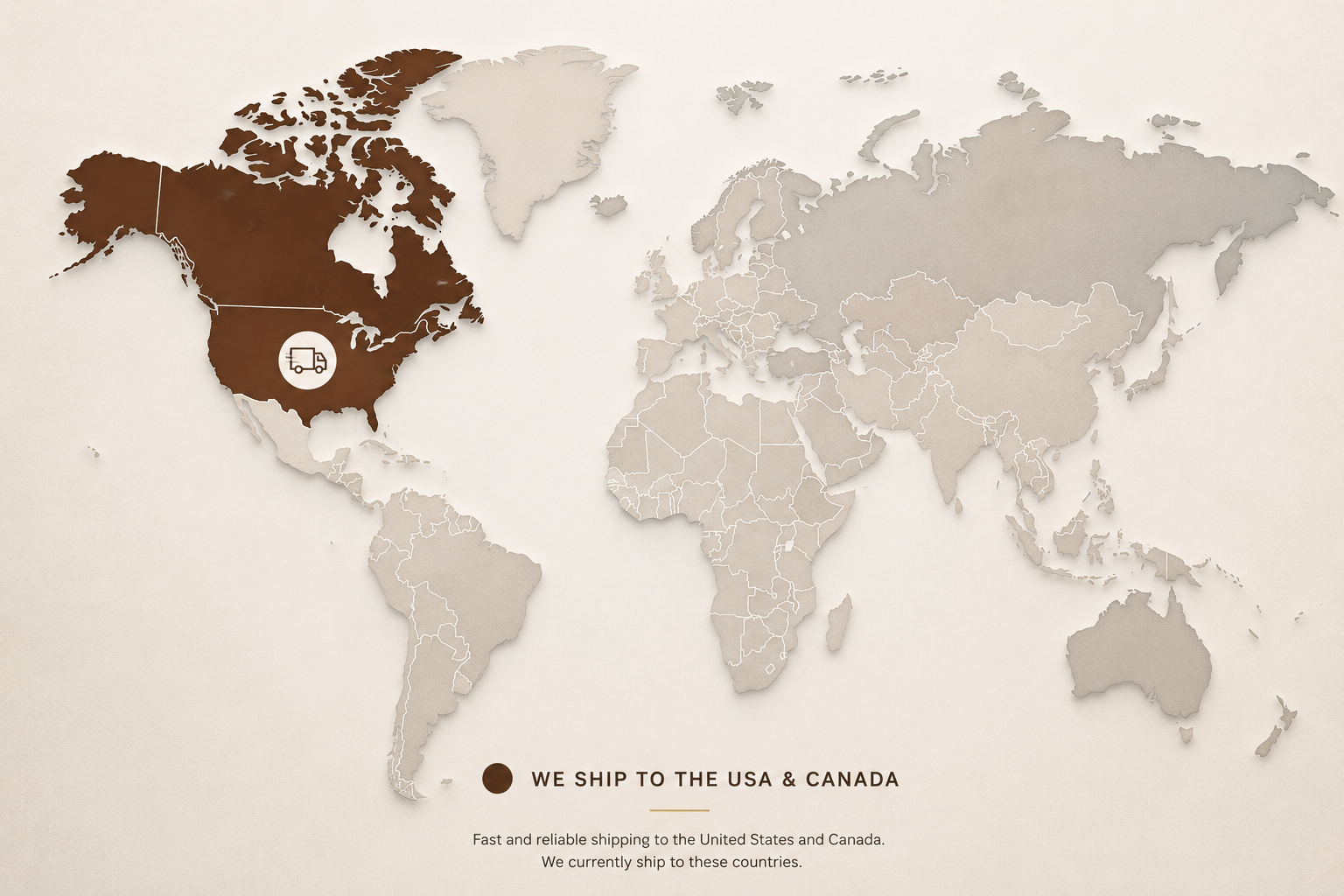 World map highlighting AuraRoom shipping coverage across the USA and Canada